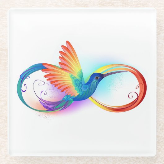 Dessous-de-verre En Verre Colibri arc-en-ciel avec symbole Infinity (Devant)
