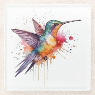 Dessous-de-verre En Verre colibri exotique coloré en aquarelle