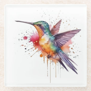 Dessous-de-verre En Verre colibri exotique coloré en aquarelle