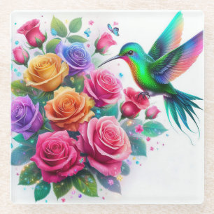 Dessous-de-verre En Verre Colibris et Roses