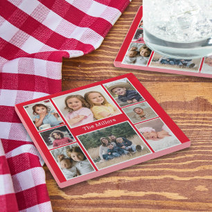 Dessous-de-verre En Verre Collage de 8 photos personnalisé Nom de famille Ro