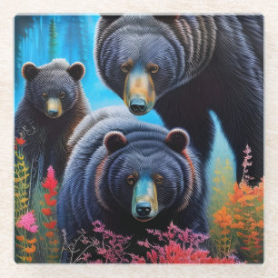Dessous-de-verre En Verre Collage de la famille de l'ours