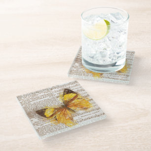 Dessous-de-verre En Verre Collage Papillon Jaune