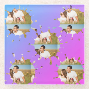 Dessous-de-verre En Verre Collage photo en cercle personnalisé simple et élé