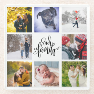 Dessous-de-verre En Verre Collage photo Instagram moderne Notre famille Blan