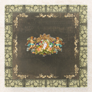 Dessous-de-verre En Verre Collage vintage Retro avec dentelle et fleurs