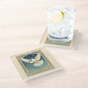 Dessous-de-verre En Verre Colombe de la paix avec décor de rameau d'olive
