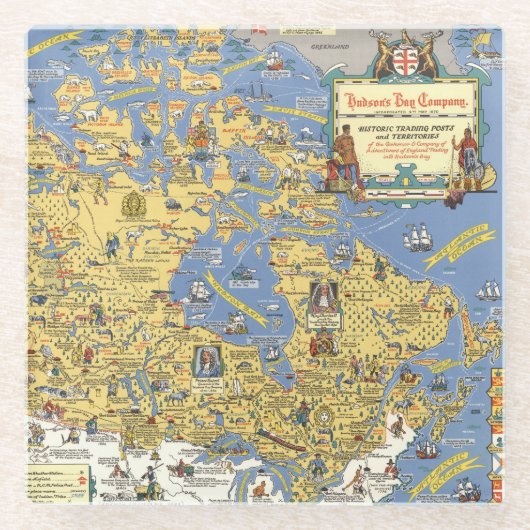Dessous-de-verre En Verre Compagnie de baie de Hudson - carte du Canada (Devant)