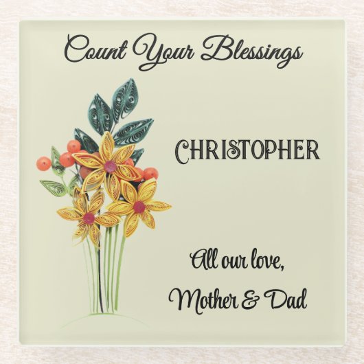 Dessous-de-verre En Verre Compter Vos Bénédictions, Fleurs Qualisées | Amiti (Devant)