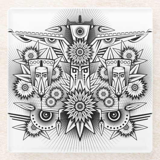 Dessous-de-verre En Verre Conception artistique tribale (Devant)