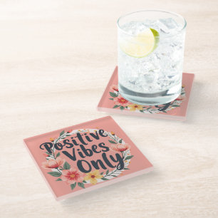 Dessous-de-verre En Verre Conception de couronne florale « Vibes Positives U