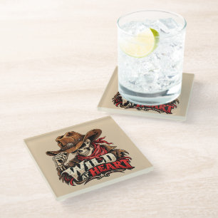 Dessous-de-verre En Verre Conception de cowboy squelette d'âme sauvage occid