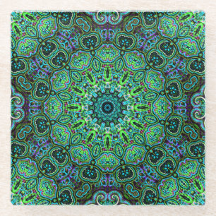 Dessous-de-verre En Verre Conception de mandala vert émeraude