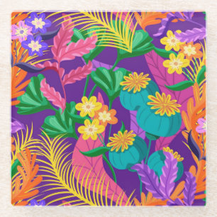 Dessous-de-verre En Verre Conception de motif floral exotique coloré