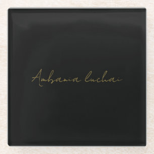 Dessous-de-verre En Verre Conception de nom personnalisée chic gris or class