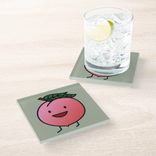 Dessous-de-verre En Verre Conception de sourire heureuse rose Bro de pêche (Incliné)