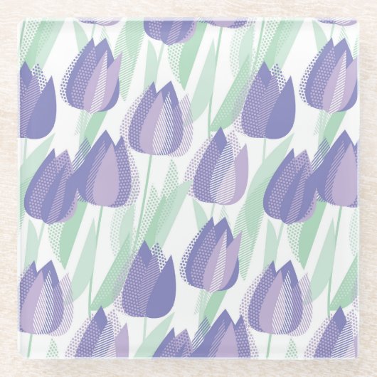 Dessous-de-verre En Verre Conception de tulipe : violet clair floral. (Devant)