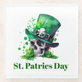 Dessous-de-verre En Verre conception du crâne shamrock (Devant)