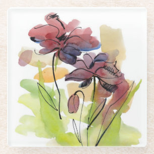Dessous-de-verre En Verre Conception florale d'été avec le résumé peint à la