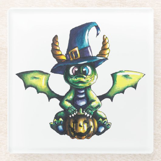 Dessous-de-verre En Verre Conception magique du dragon d'Halloween (Devant)