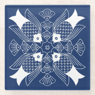 Dessous-de-verre En Verre Conception sous-marine de poissons avec l'arrière