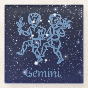 Dessous-de-verre En Verre Constellation des Gémeaux et signe du zodiaque ave