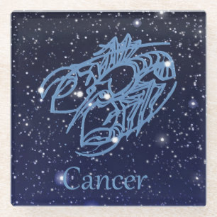 Dessous-de-verre En Verre Constellation du cancer et signe zodiaque avec éto