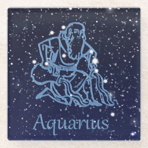 Dessous-de-verre En Verre Constellation du Verseau et signe du zodiaque avec