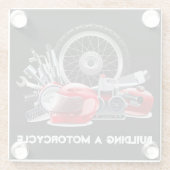 Dessous-de-verre En Verre Construction d'une moto avec dessin de pièces (Dos)