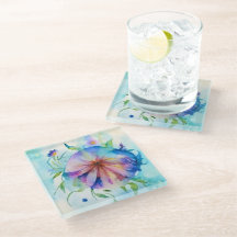 convolvulus rose bleu, aquarelle