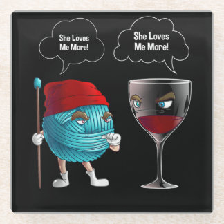 Dessous-de-verre En Verre Cool Elle M'Aime Crochet Et Vin Aiguille Drôle