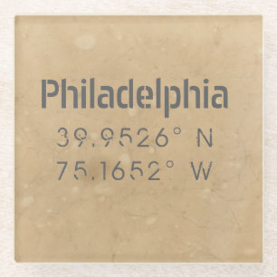 Dessous-de-verre En Verre Coordonnées de la carte de Philadelphie urbaine