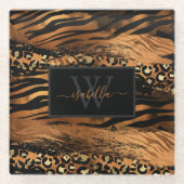 Dessous-de-verre En Verre Copper Gold Noir Monogramme Script Nom initial (Devant)