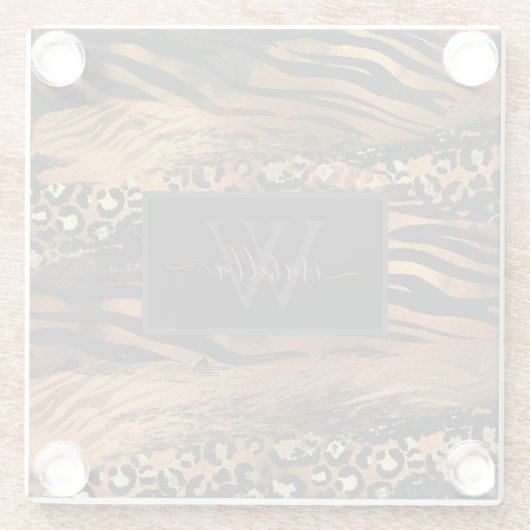 Dessous-de-verre En Verre Copper Gold Noir Monogramme Script Nom initial (Dos)