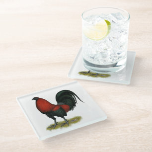 Dessous-de-verre En Verre Coq Rouge Noir BB Américain