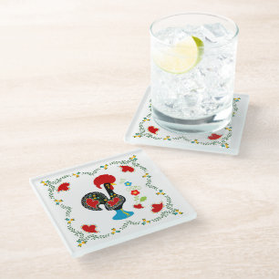 Dessous-de-verre En Verre Coq traditionnel du Portugal en noir