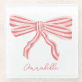 Dessous-de-verre En Verre Coquette Pink Strited Bow (Devant)