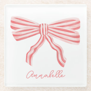Dessous-de-verre En Verre Coquette Pink Strited Bow