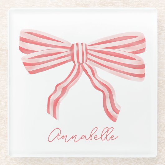 Dessous-de-verre En Verre Coquette Pink Strited Bow (Devant)