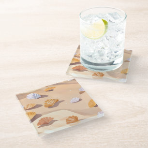 Dessous-de-verre En Verre Coquillages dans le Sable Aquarelle Océan Plage