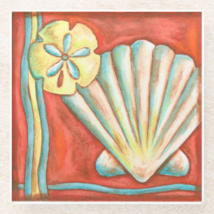 Dessous-de-verre En Verre Coquillages oranges rustiques