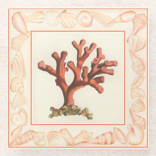 Dessous-de-verre En Verre Corail rouge avec bordure conique (Devant)