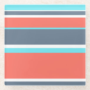 Dessous-de-verre En Verre Corail vivant, bandes bleues et grises