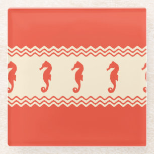 Dessous-de-verre En Verre Coral Coastal Seahorses Stripes