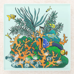 Dessous-de-verre En Verre Coral Reef Poisson Tropical Aquarium Eau Salée Pie
