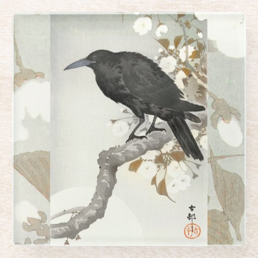 Dessous-de-verre En Verre Corbeau Raven Koson Oiseau japonais (Devant)