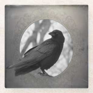 Dessous-de-verre En Verre Corbeau Vintage à l'extérieur du cadre