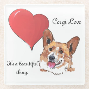 Dessous-de-verre En Verre Corgi couleur coeur rouge Illustration belle chose