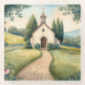 Dessous-de-verre En Verre Cottagecore Chapel Path Pastel Landscape (Devant)