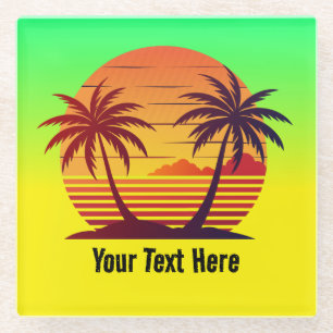 Dessous-de-verre En Verre Coucher de soleil avec palmiers Vector-98803